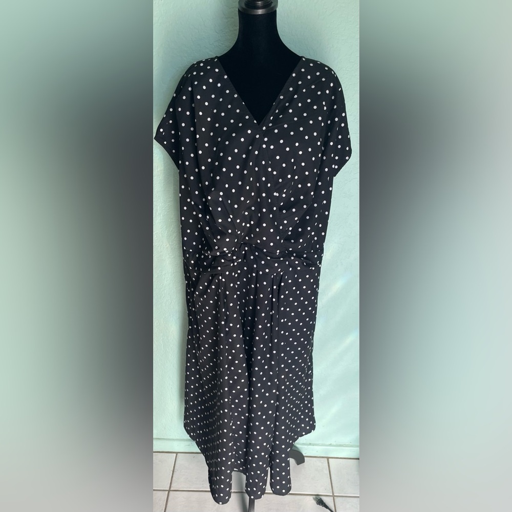 eShakti Black Dress with White Polka Dots